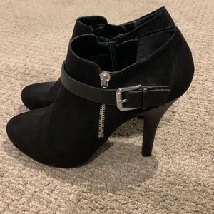 Fergalicious suede black booties with buckle.